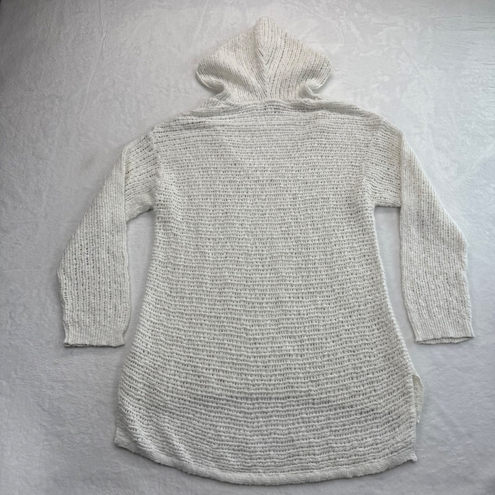 Pure Jill Cotton Knit Hoodie Sweater V Neck Long Sleeve Casual White Size M READ - Picture 8 of 10